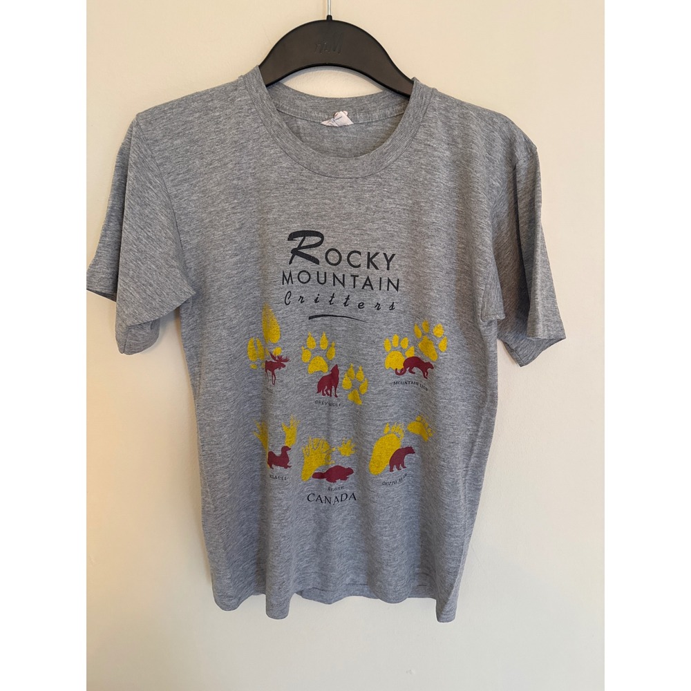 Vintage Cityscape Rocky Mountain Critters T Shirt Gray Single Stitch Canada S